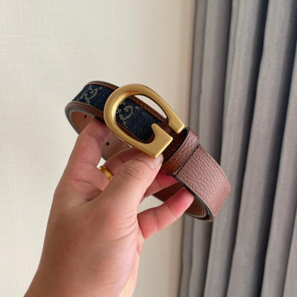 GUCCI Embellished coated-canvas and leather belt 'Brown/Blue' Banlieue91