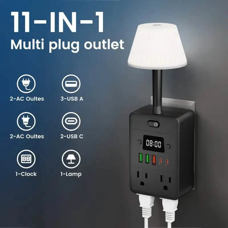 11-in-1 Multifunctional Power Strip with Desk Lamp, Clock, USB Ports & Surge Protection DailySale