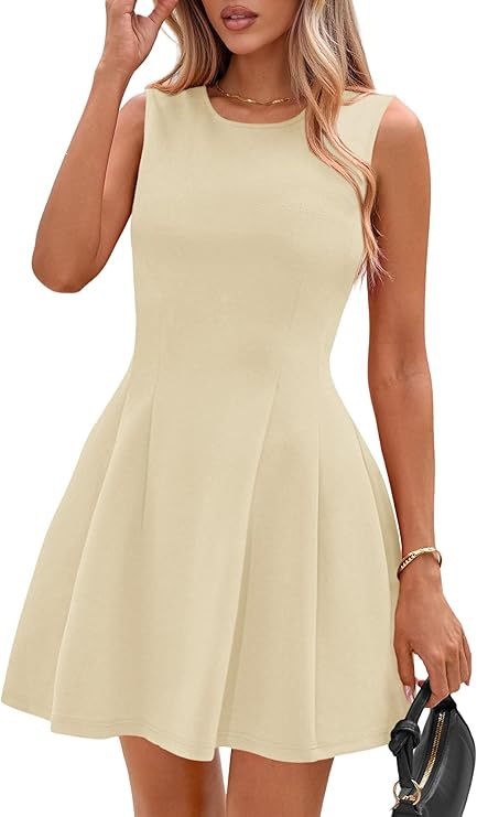 Sleeveless Solid Color Pleated Dress | Flared Midi Casual FitiqueFit