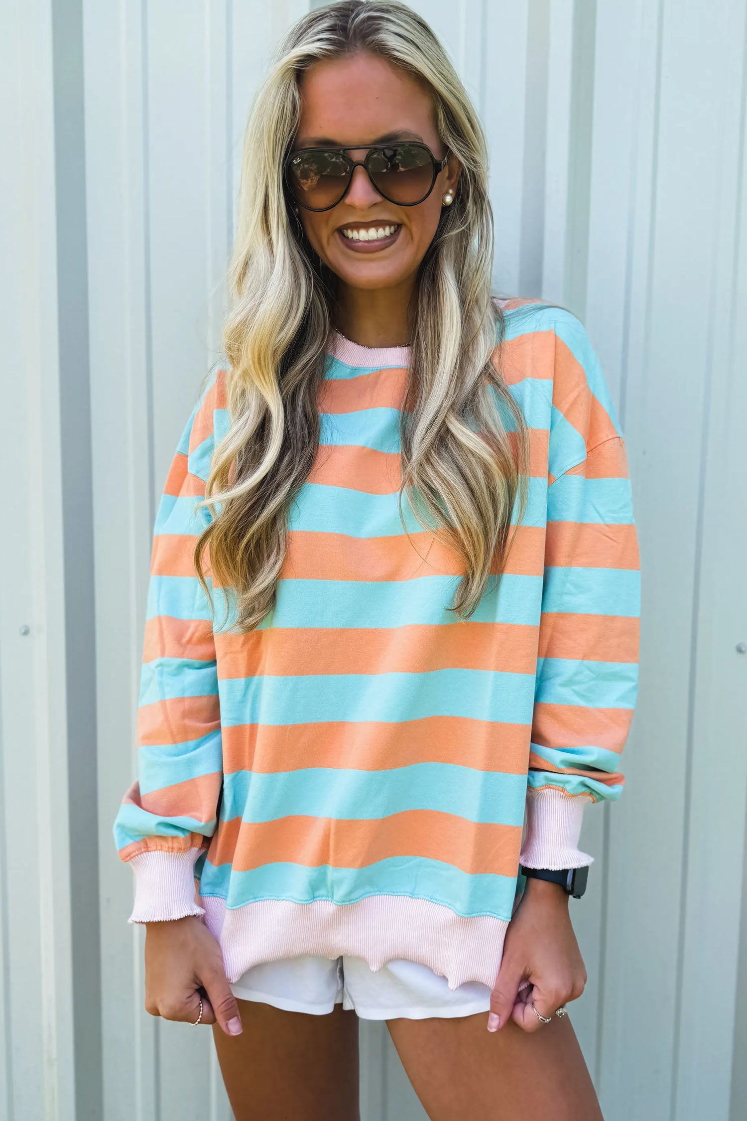 Orange Stripe Pullover Long Sleeve Top