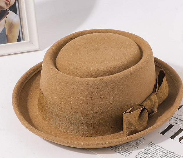 Vintage Bow British Retro Flat Top Hat for Women FitiqueFit