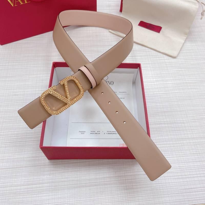 Valentino V logo Hammered Buckle Reversible Wide Signature Belt 'Light Brown/Beige' Banlieue91