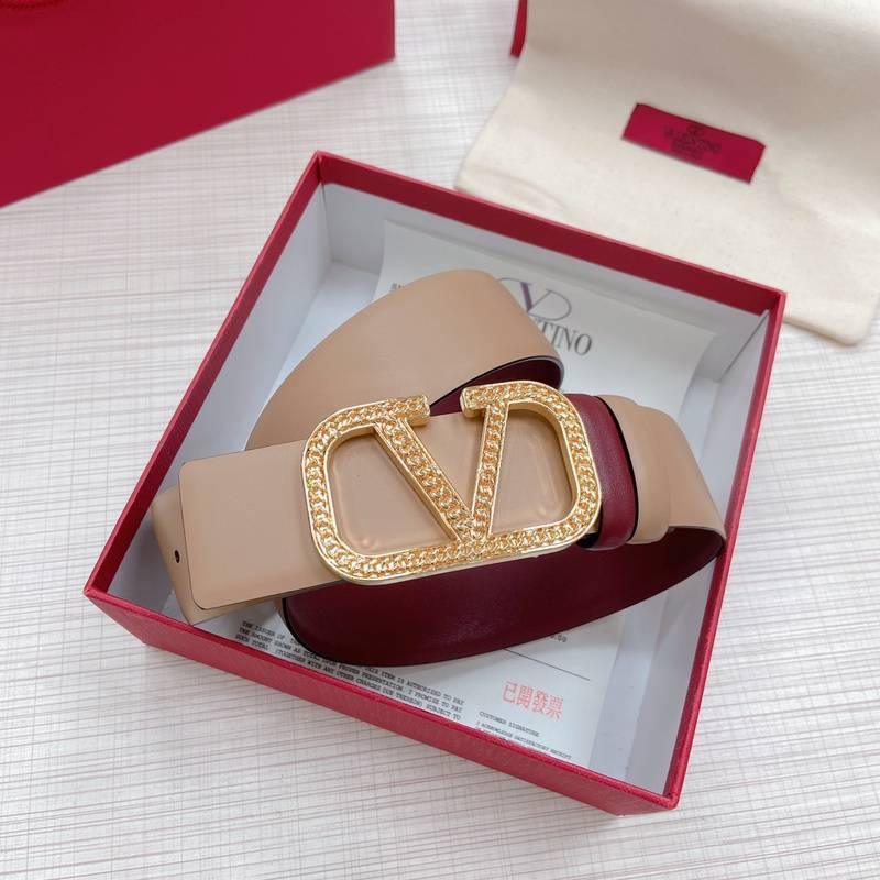 Valentino V logo Hammered Buckle Reversible Wide Signature Belt 'Beige/Red' Banlieue91