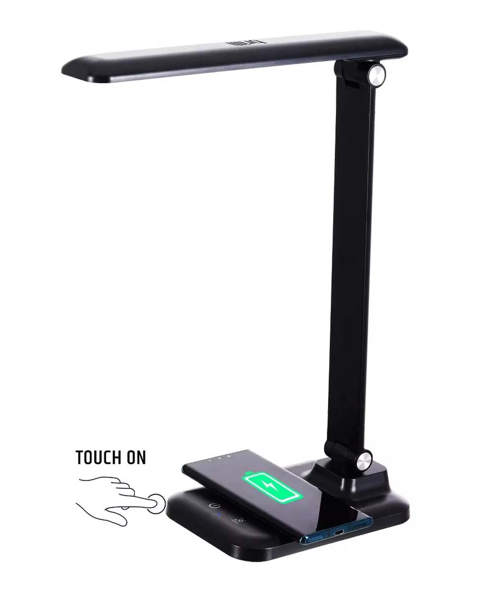 Brilli 15"H Bright-Clean Antimicrobial LED Desk Lamp Matte Black Finish with Wireless Charging LampsUSA