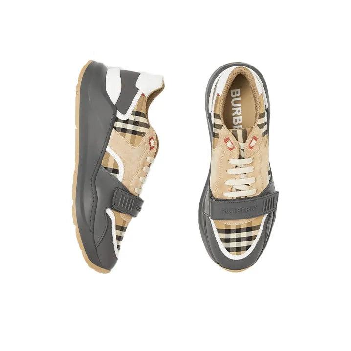 Burberry Ramsey Vintage Check Suede Leather Sneakers Grey Archive Beige Banlieue91