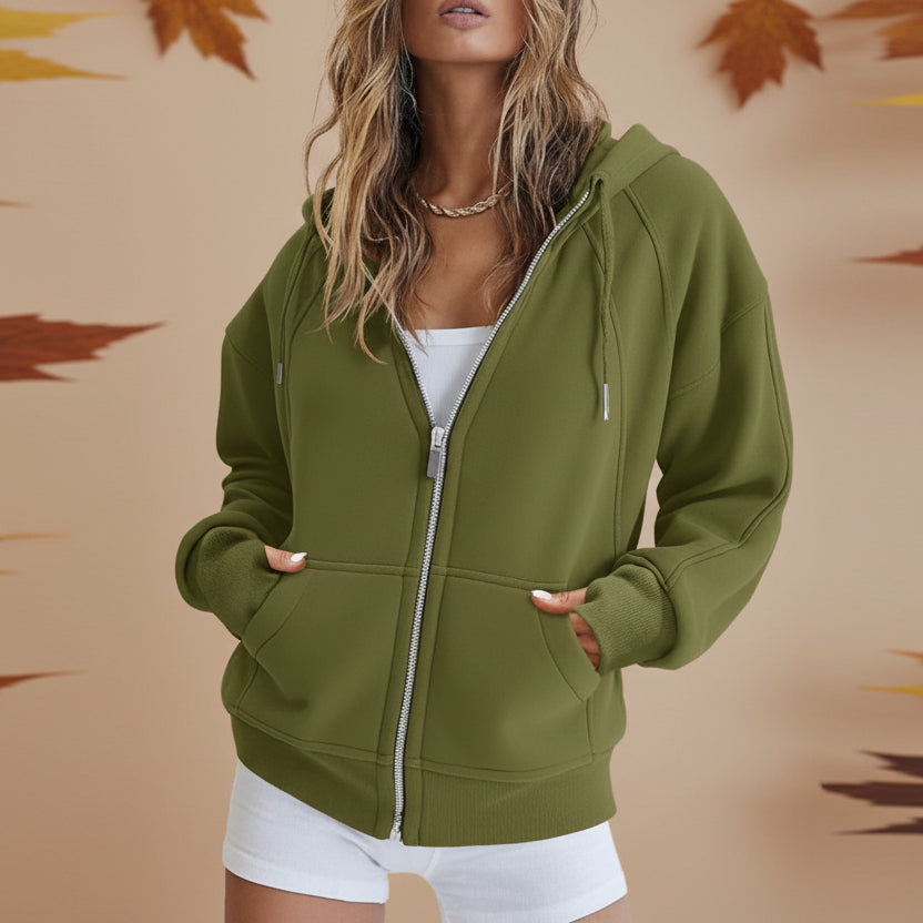 Women’s Zip Up Crop Sweatshirt – Fleece Lined Casual Hoodie FitiqueFit