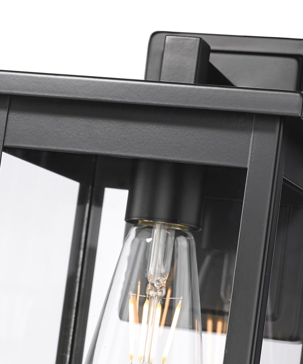 11"H Bowton II Outdoor Wall Light - Dusk to Dawn Matte Black Finish with Glass Shade by Millennium Lighting LampsUSA