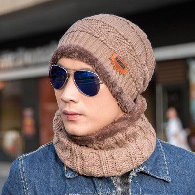 Fashion Knitted Winter Hats For Men Thick and Warm Men Winter Hat Black Autumn Beanie Hat Men Wool Ski Hats Beanies Bonnet Scarf Hat Set Outdoor Sport Warm Beanies Hat For Men Knitted Hats Bandana Hiking Camping Kid Neck Warmer Cap Stevvex