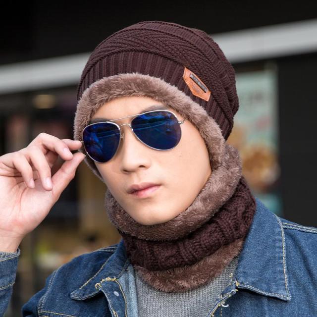 Fashion Knitted Winter Hats For Men Thick and Warm Men Winter Hat Black Autumn Beanie Hat Men Wool Ski Hats Beanies Bonnet Scarf Hat Set Outdoor Sport Warm Beanies Hat For Men Knitted Hats Bandana Hiking Camping Kid Neck Warmer Cap Stevvex