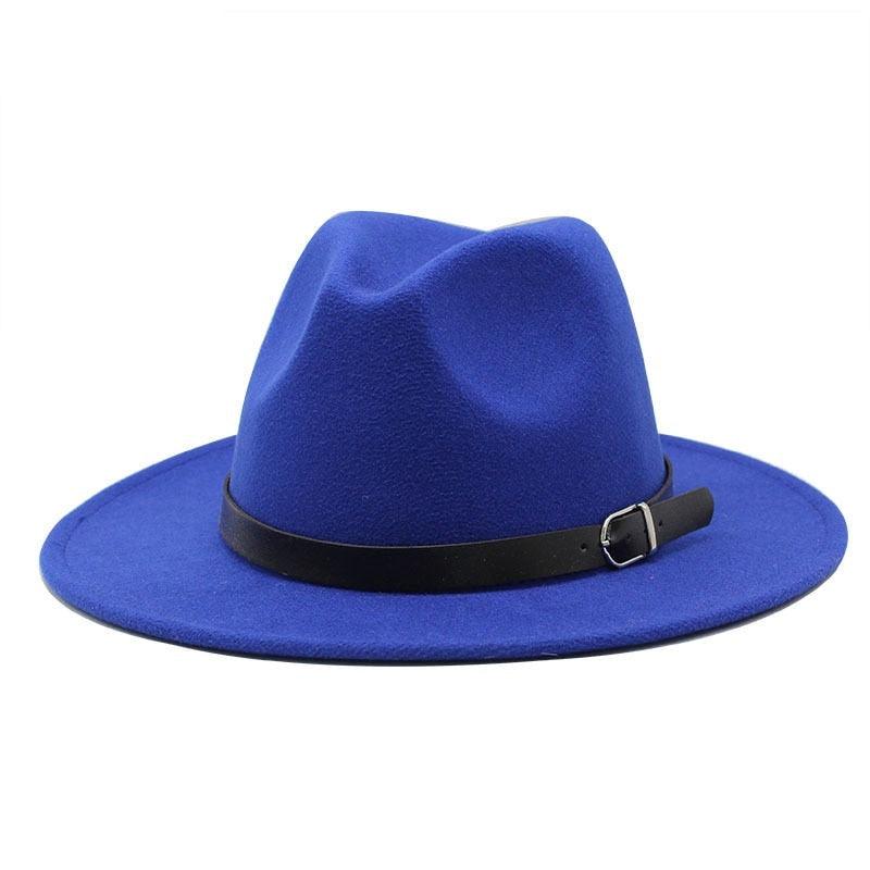 Fashion Men Fedoras Women's Fashion Jazz Hat Unisex Fashion Solid Color Large Hat Summer Spring Hat Luxury Blue Outdoor Hat Classic And Simple Wide Brim Fedora Hat Adjustable Hats For Men With Belt Buckle Stevvex
