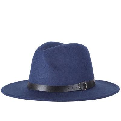 Fashion Men Fedoras Women's Fashion Jazz Hat Unisex Fashion Solid Color Large Hat Summer Spring Hat Luxury Blue Outdoor Hat Classic And Simple Wide Brim Fedora Hat Adjustable Hats For Men With Belt Buckle Stevvex
