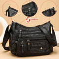 Fashion Multi Zipper Crossbody Bag, Soft Vegan Leather Shoulder Bag, Women's Multi Pockets Handbag Purse DailySale