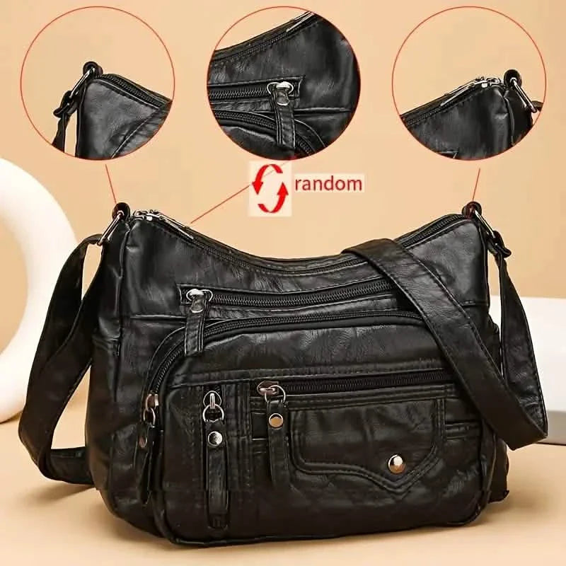 Fashion Multi Zipper Crossbody Bag, Soft Vegan Leather Shoulder Bag, Women's Multi Pockets Handbag Purse DailySale