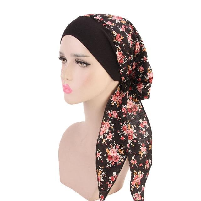 Fashion Printed Flowers Soft Beanie Turban Hat Inner Hijabs Cap Muslim Head Scarf Turban Bonnet Ladies Wrap Under Hijab Caps For Women Stevvex