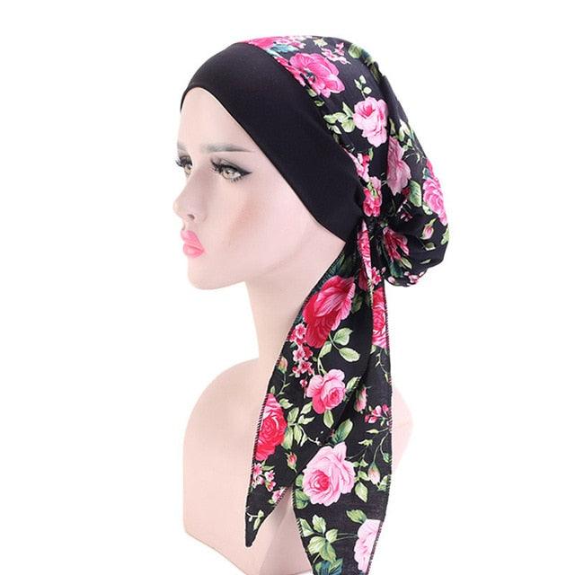 Fashion Printed Flowers Soft Beanie Turban Hat Inner Hijabs Cap Muslim Head Scarf Turban Bonnet Ladies Wrap Under Hijab Caps For Women Stevvex