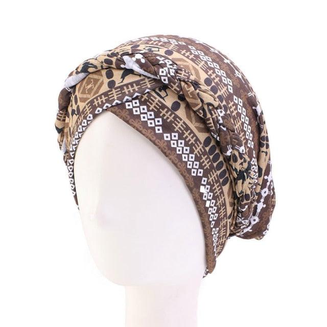 Fashion Soft Cotton Print Braid Turban Lightweight Muslim Turbans Head For Women Women's Hijabs Caps Hat Lightweight Inner Hijab Caps Elegant Arab Wrap Head Scarves Turban Scarf For Women Stevvex