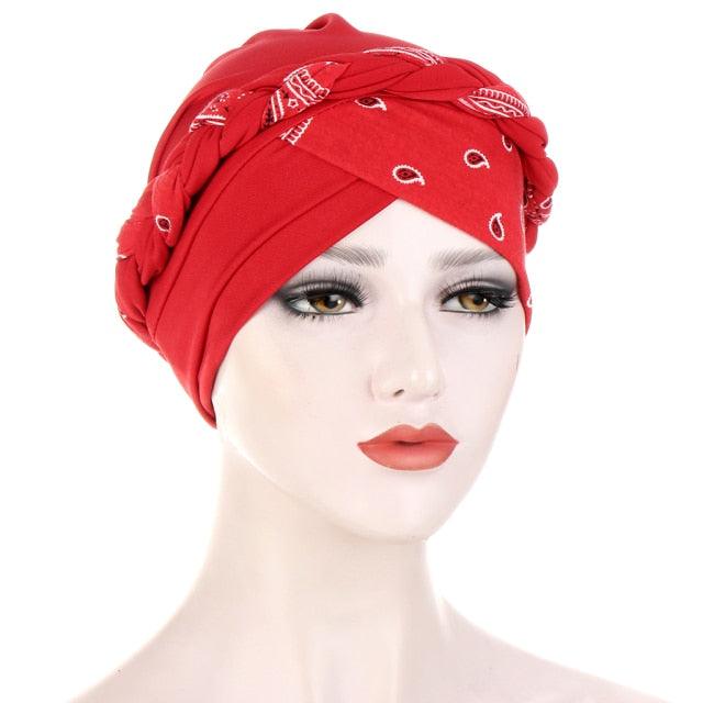 Fashion Soft Cotton Print Braid Turban Lightweight Muslim Turbans Head For Women Women's Hijabs Caps Hat Lightweight Inner Hijab Caps Elegant Arab Wrap Head Scarves Turban Scarf For Women Stevvex