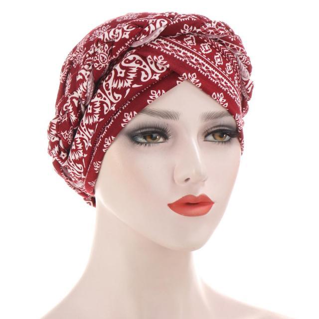 Fashion Soft Cotton Print Braid Turban Lightweight Muslim Turbans Head For Women Women's Hijabs Caps Hat Lightweight Inner Hijab Caps Elegant Arab Wrap Head Scarves Turban Scarf For Women Stevvex