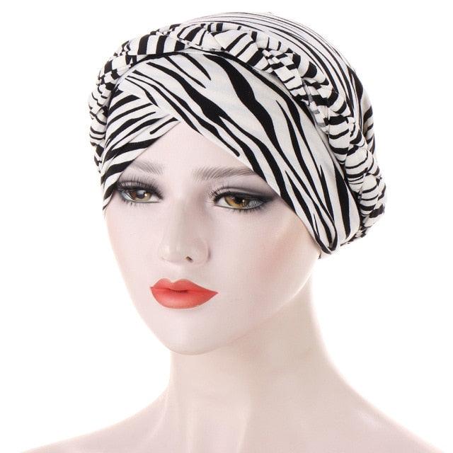 Fashion Soft Cotton Print Braid Turban Lightweight Muslim Turbans Head For Women Women's Hijabs Caps Hat Lightweight Inner Hijab Caps Elegant Arab Wrap Head Scarves Turban Scarf For Women Stevvex