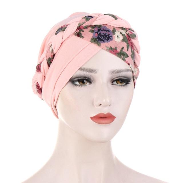 Fashion Soft Cotton Print Braid Turban Lightweight Muslim Turbans Head For Women Women's Hijabs Caps Hat Lightweight Inner Hijab Caps Elegant Arab Wrap Head Scarves Turban Scarf For Women Stevvex