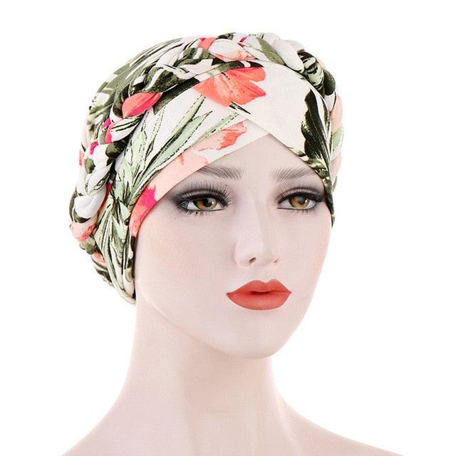 Fashion Soft Cotton Print Braid Turban Lightweight Muslim Turbans Head For Women Women's Hijabs Caps Hat Lightweight Inner Hijab Caps Elegant Arab Wrap Head Scarves Turban Scarf For Women Stevvex
