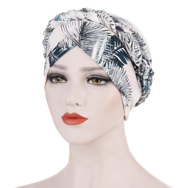 Fashion Soft Cotton Print Braid Turban Lightweight Muslim Turbans Head For Women Women's Hijabs Caps Hat Lightweight Inner Hijab Caps Elegant Arab Wrap Head Scarves Turban Scarf For Women Stevvex