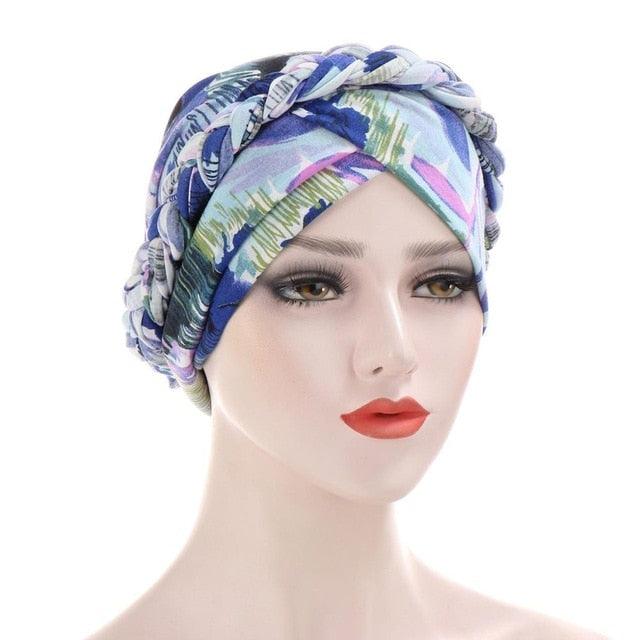 Fashion Soft Cotton Print Braid Turban Lightweight Muslim Turbans Head For Women Women's Hijabs Caps Hat Lightweight Inner Hijab Caps Elegant Arab Wrap Head Scarves Turban Scarf For Women Stevvex