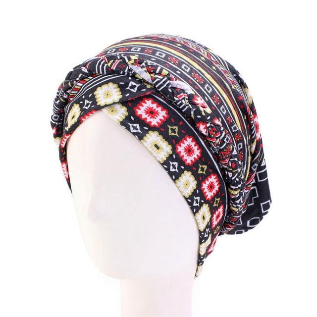 Fashion Soft Cotton Print Braid Turban Lightweight Muslim Turbans Head For Women Women's Hijabs Caps Hat Lightweight Inner Hijab Caps Elegant Arab Wrap Head Scarves Turban Scarf For Women Stevvex