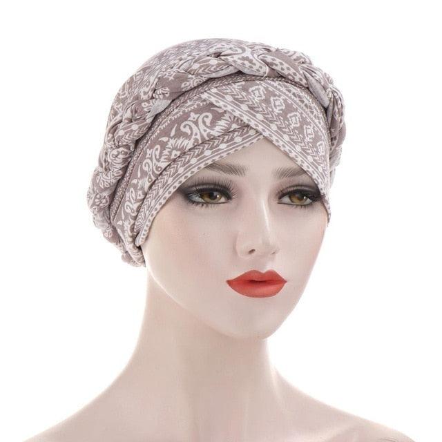 Fashion Soft Cotton Print Braid Turban Lightweight Muslim Turbans Head For Women Women's Hijabs Caps Hat Lightweight Inner Hijab Caps Elegant Arab Wrap Head Scarves Turban Scarf For Women Stevvex