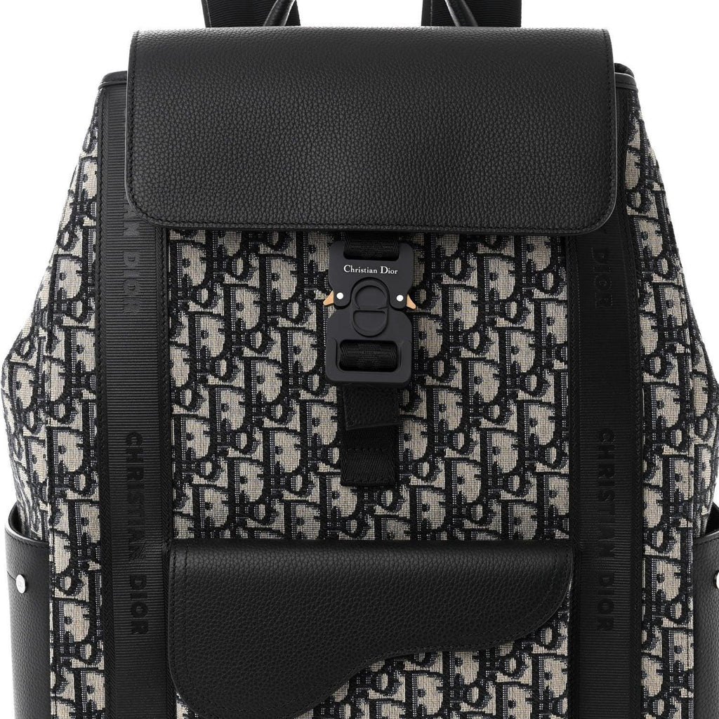 Christian Dior Oblique Jacquard Grained Calfskin Saddle Backpack With Flap Banlieue91