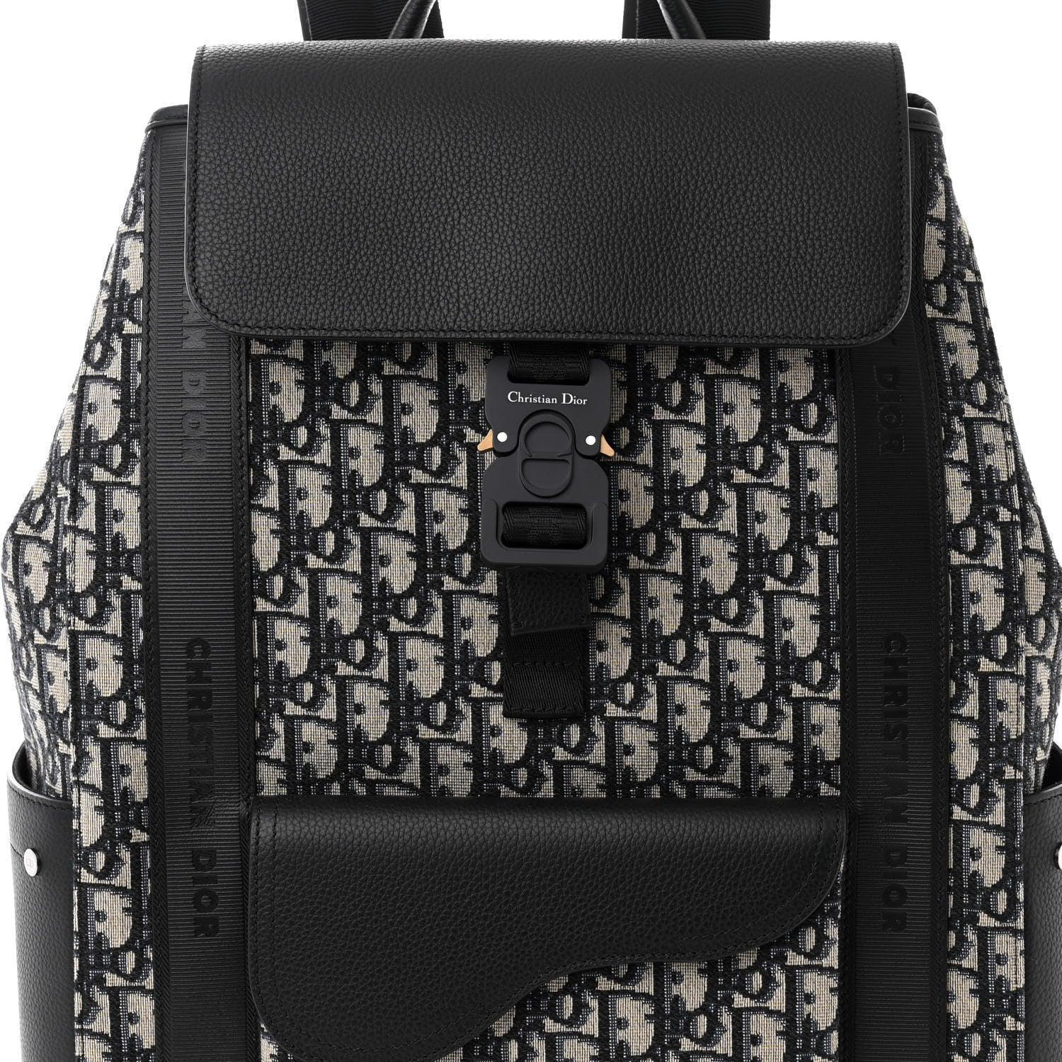 Christian Dior Oblique Jacquard Grained Calfskin Saddle Backpack With Flap Banlieue91