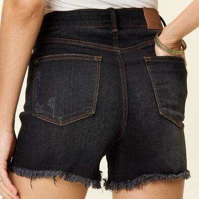 Judy Blue Full Size Tummy Control Fray Hem Women Black Shorts