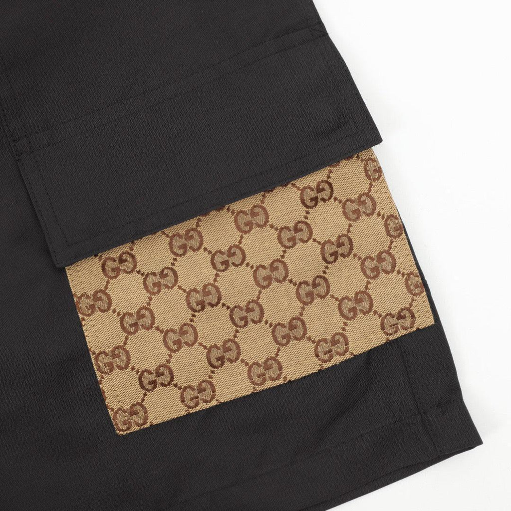 Gucci Dark Grey Bermuda Shorts with GG Canvas Inserts in Cotton Banlieue91