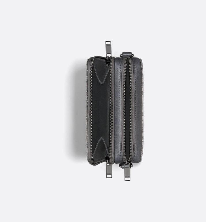 Zipped Pouch with Strap Grey and Black Dior Oblique Jacquard Banlieue91