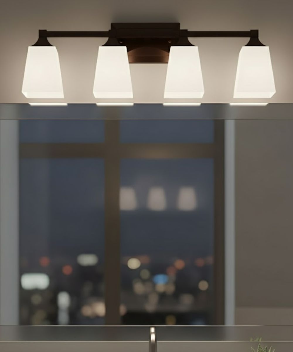 27"W 4-Light LED Bath Vanity Light Fixture Oil Rubbed Bronze Finish with Square Glass Shades LampsUSA