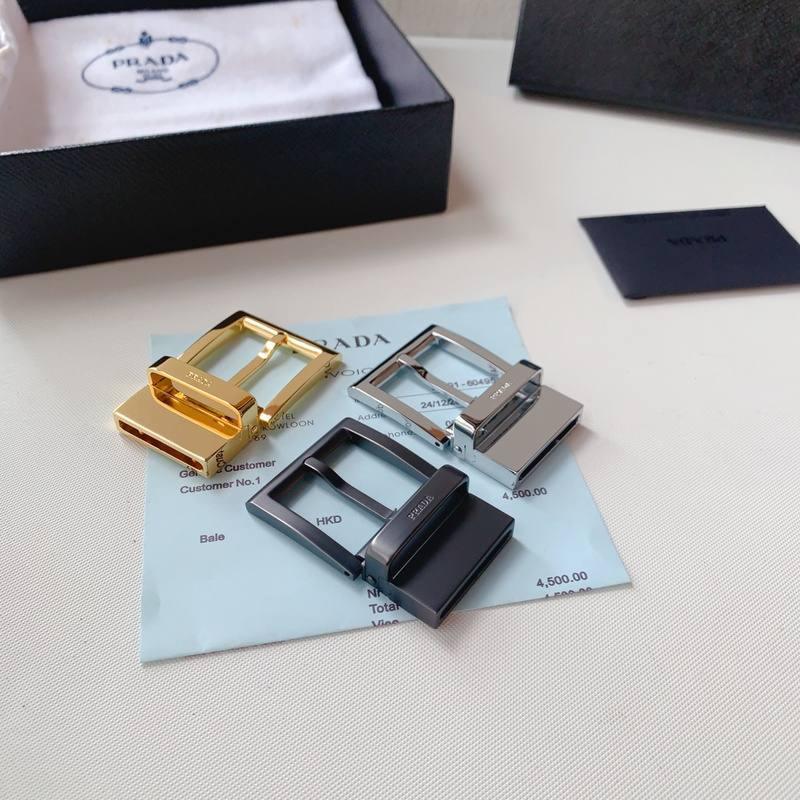 Prada Leather Reversible Belt With Triple Buckles 'Black/Blue' Banlieue91