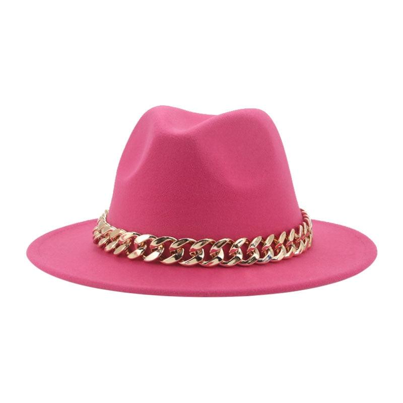 Fedora Hats for Women Men Wide Brim Thick Gold Chain Metal Chain Buckle Fedora Hat Classic Wide Brim Floppy Hat Warm Vintage Cap Winter Autumn Lightweight Luxury Hat Stevvex