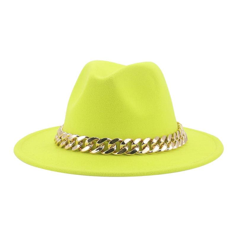 Fedora Hats for Women Men Wide Brim Thick Gold Chain Metal Chain Buckle Fedora Hat Classic Wide Brim Floppy Hat Warm Vintage Cap Winter Autumn Lightweight Luxury Hat Stevvex