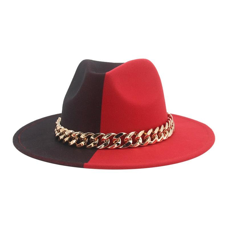 Fedora Hats for Women Men Wide Brim Thick Gold Chain Metal Chain Buckle Fedora Hat Classic Wide Brim Floppy Hat Warm Vintage Cap Winter Autumn Lightweight Luxury Hat Stevvex