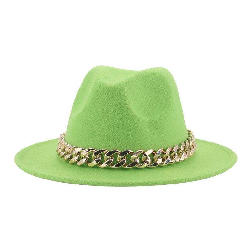 Fedora Hats for Women Men Wide Brim Thick Gold Chain Metal Chain Buckle Fedora Hat Classic Wide Brim Floppy Hat Warm Vintage Cap Winter Autumn Lightweight Luxury Hat Stevvex
