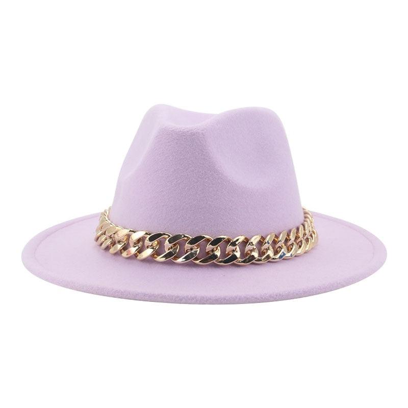 Fedora Hats for Women Men Wide Brim Thick Gold Chain Metal Chain Buckle Fedora Hat Classic Wide Brim Floppy Hat Warm Vintage Cap Winter Autumn Lightweight Luxury Hat Stevvex
