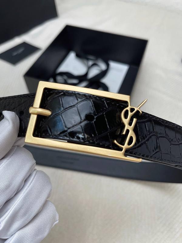 Saint Laurent Classic Monogram Square Buckle Belt Crocodile Embossed Leather Banlieue91