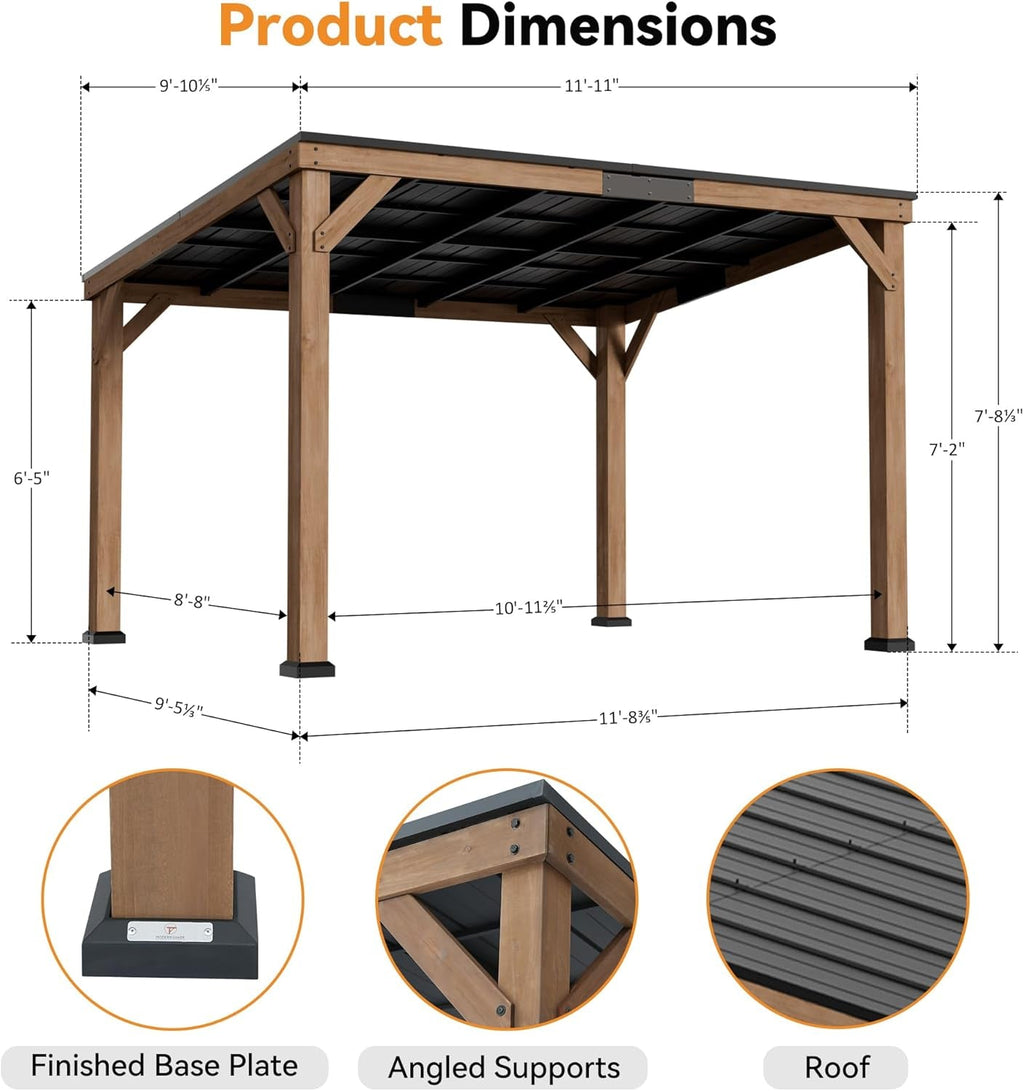 Durable Cedarwood Weatherproof Gazebo 10x12 Sloped Roof
