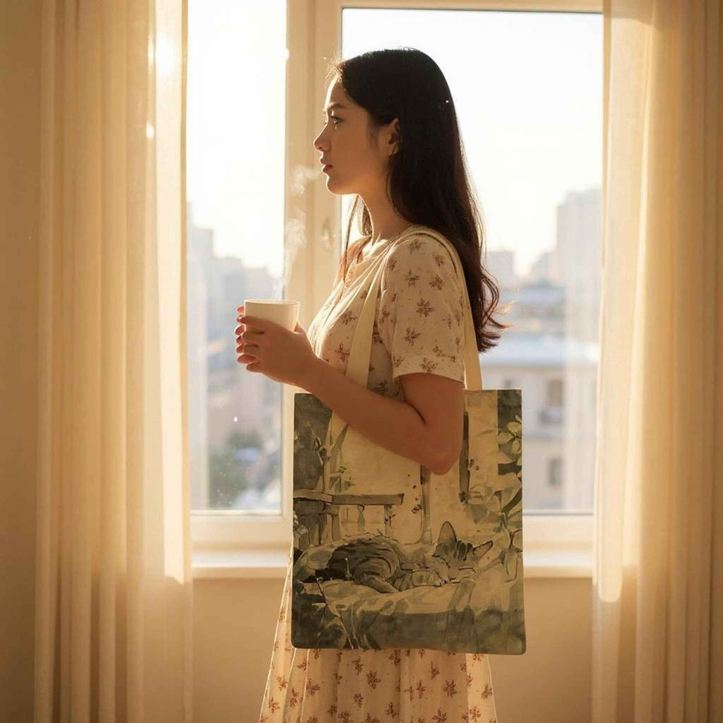 Women's Flannel Shoulder Bag Cute Cat Print Travel Tote Dashing Nova