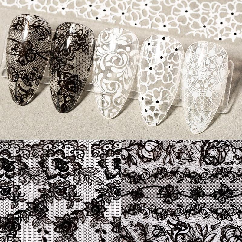 Flower Chic Lace Nail Foils Colorful Self-Adhesive 3D Nail Stickers Stripe Line Transfer Decals iridescent Decoration Nail Self-Adhesive Decals Nail Stickers Water Transfer Fresh Nail Decals for Nail Art Butterfly Palm