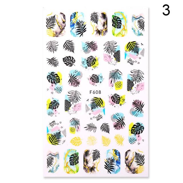 Flower Chic Lace Nail Foils Colorful Self-Adhesive 3D Nail Stickers Stripe Line Transfer Decals iridescent Decoration Nail Self-Adhesive Decals Nail Stickers Water Transfer Fresh Nail Decals for Nail Art Butterfly Palm