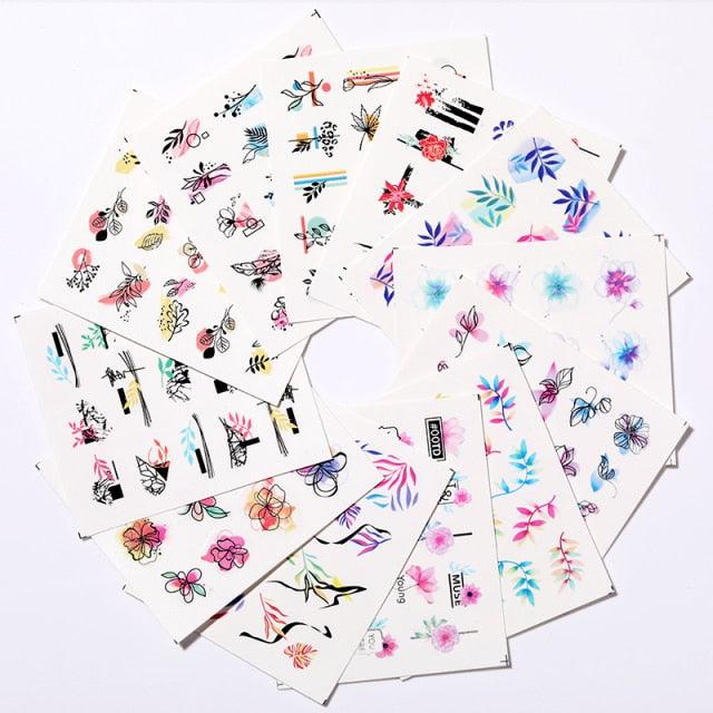 Flower Line Mixed Nail Water Decals Set Floral Leaf Snake Image Transfer Water Slider Colorful Nail Art Stickers Decor Tip Transfer Nail Decals Sticker For Pretty Girl Self-Adhesive Nail Decals Designer Nail Stickers for Acrylic