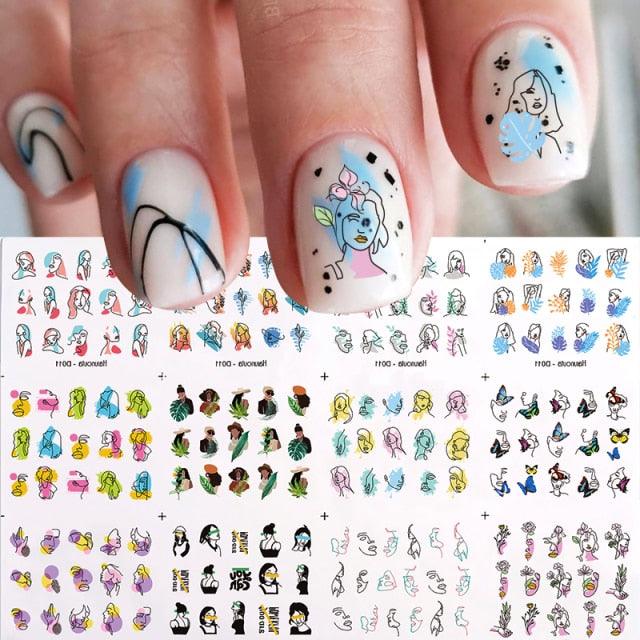 Flower Line Mixed Nail Water Decals Set Floral Leaf Snake Image Transfer Water Slider Colorful Nail Art Stickers Decor Tip Transfer Nail Decals Sticker For Pretty Girl Self-Adhesive Nail Decals Designer Nail Stickers for Acrylic