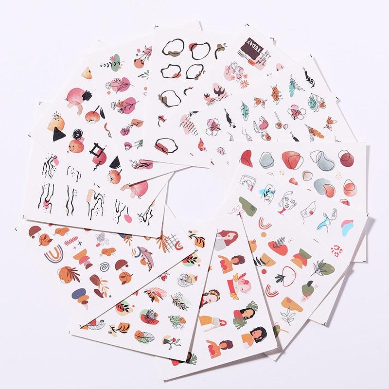 Flower Line Mixed Nail Water Decals Set Floral Leaf Snake Image Transfer Water Slider Colorful Nail Art Stickers Decor Tip Transfer Nail Decals Sticker For Pretty Girl Self-Adhesive Nail Decals Designer Nail Stickers for Acrylic