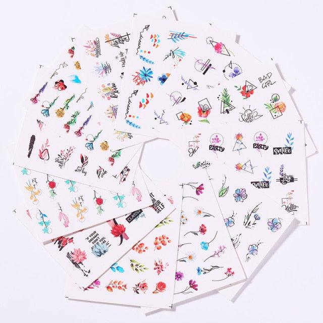 Flower Line Mixed Nail Water Decals Set Floral Leaf Snake Image Transfer Water Slider Colorful Nail Art Stickers Decor Tip Transfer Nail Decals Sticker For Pretty Girl Self-Adhesive Nail Decals Designer Nail Stickers for Acrylic